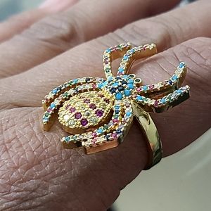 Beautiful Gold and crystals spider ring
